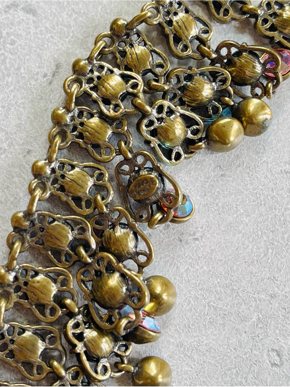 Kirks Folly Brass Tone Multicolored Rhinestone Bib Necklace - Picture 6 of 9